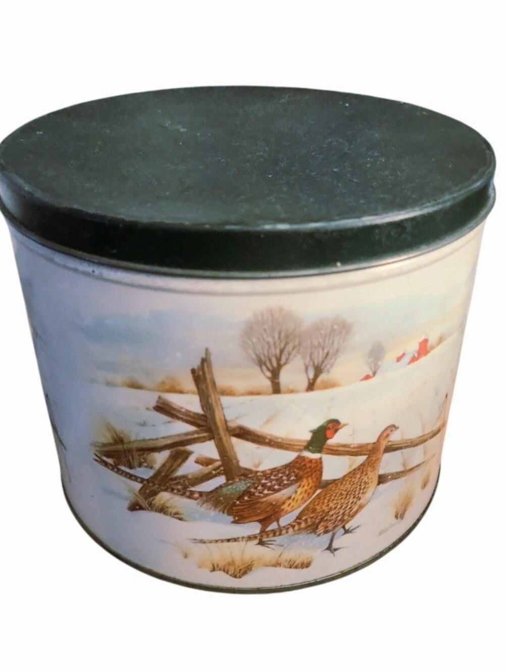 Vintage Pheasant Gamebird Woodland Farm Winter Scene Collectors Tin ~ Cabincore